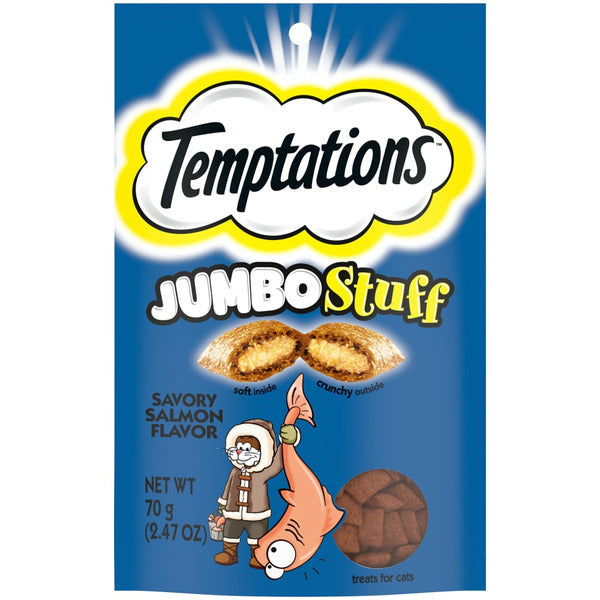 TEMPTATIONS Jumbo Stuff Crunchy and Soft Cat Treats Savory Salmon Flavor