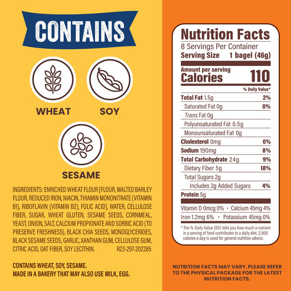 Thomas’ Bagel Thins, 8 ct, Everything, Bagels, 110 Calories, Bagels, 13 oz