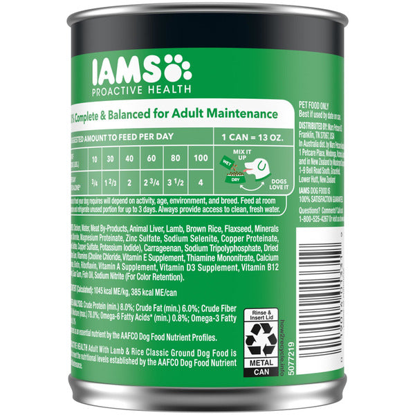 IAMS Proactive Health Adult Wet Dog Food Classic Ground with Lamb & Whole Grain Rice