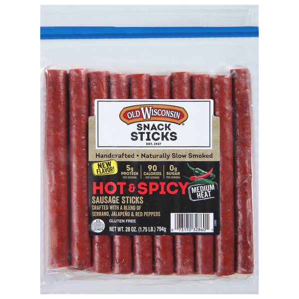Old Wisconsin Sausage Sticks, Hot & Spicy, Medium Heat