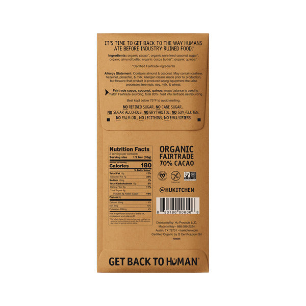 Hu Organic Almond Butter + Puffed Quinoa Dark Chocolate Bar 2.1 oz