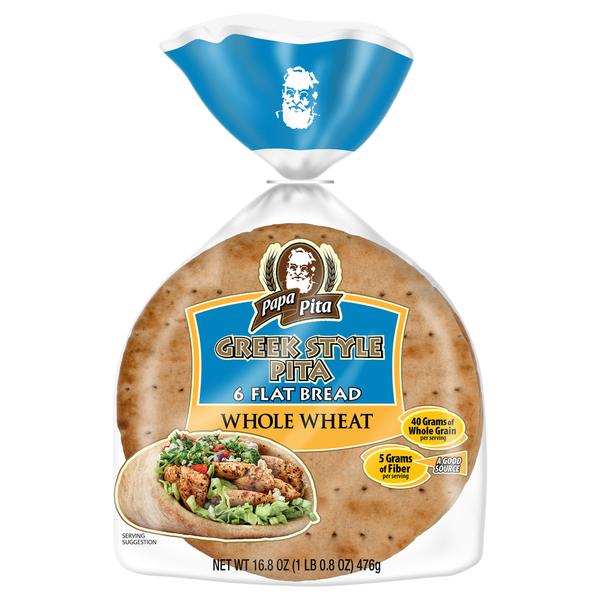 Papa Pita Whole Wheat Greek Style Pita Flat Bread