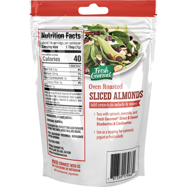Fresh Gourmet Salad Topping, Sliced Almonds, Oven Roasted