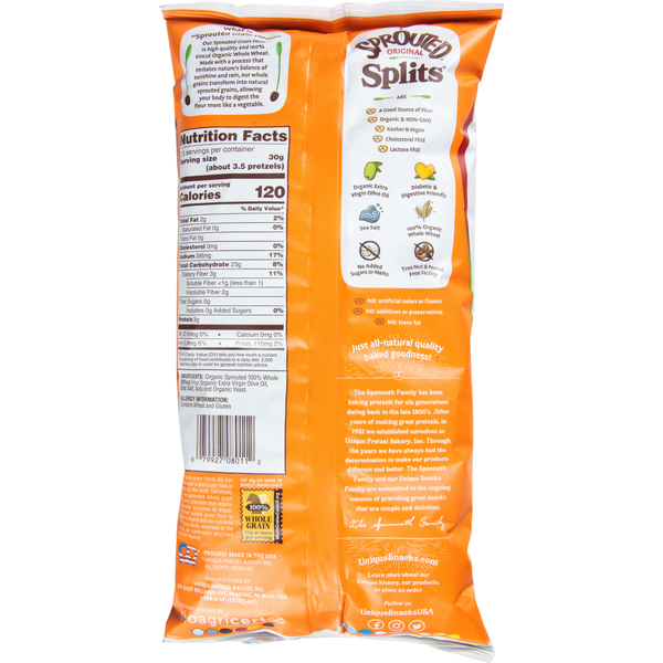 Unique Snacks Pretzels, Organic, Sprouted, Original