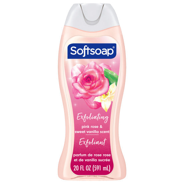 Softsoap Exfoliating Body Wash Gel, Rose & Sweet Vanilla, Lustrous Glow