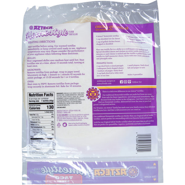Azteca Flour Tortillas, Homestyle, Taco Size