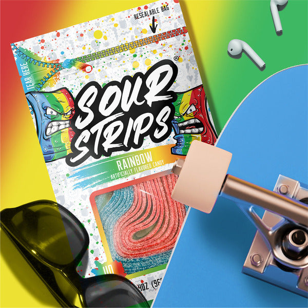 SOUR STRIPS Rainbow Flavored Chewy, Candy Bag, 3.4 oz
