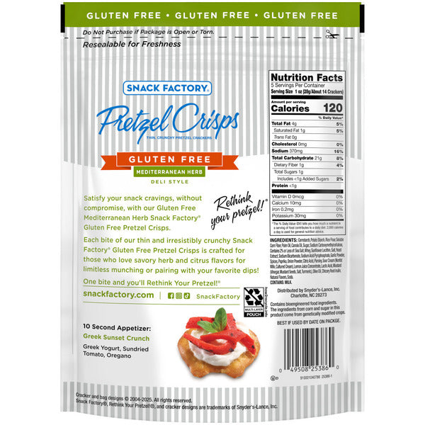 Snack Factory Gluten Free Mediterranean Herb Pretzels