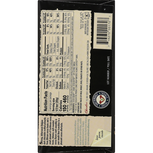 Chocolove Dark Chocolate, Strong, 70% Cocoa