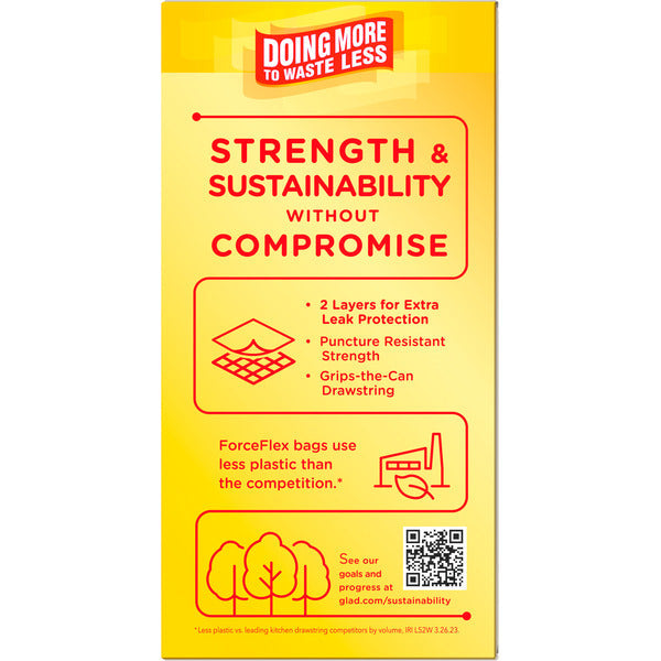 Glad ForceFlex Tall Kitchen Drawstring Trash Bags, Gain Lemon Zest, 13 Gallon