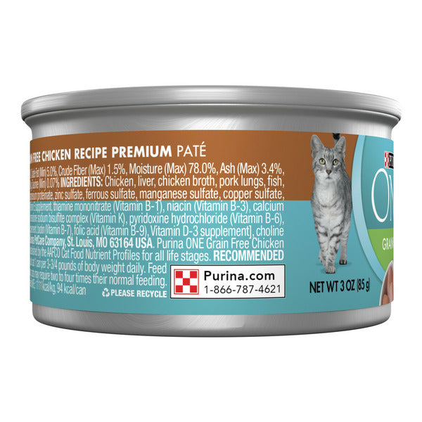 Purina ONE Natural, Grain Free Wet Cat Food Pate, Chicken Recipe