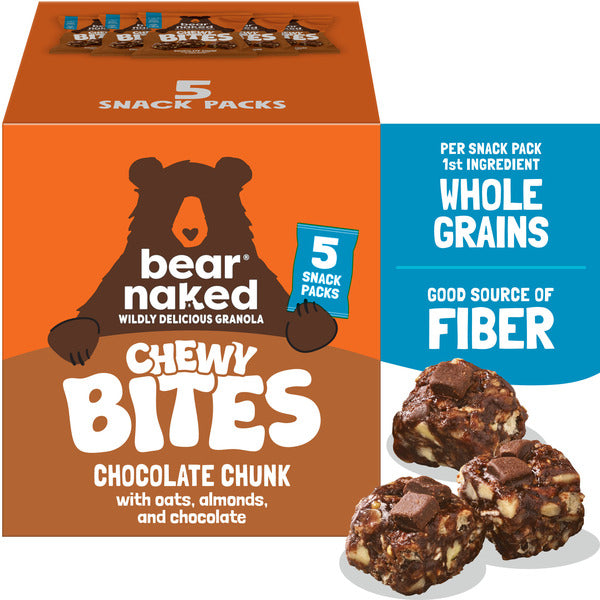 Bear Naked Chewy Granola Bites, Whole Grain and Fiber, Chocolate Chunk, Box (5 Pouches)