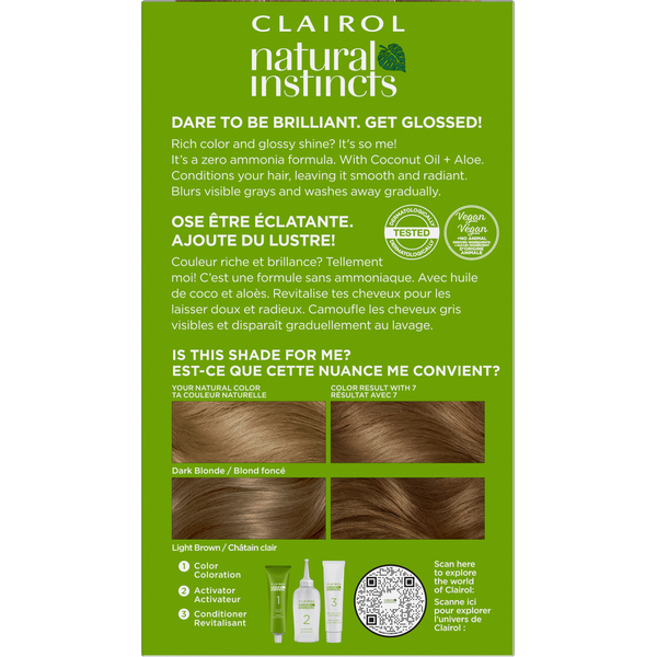 Clairol 7 Dark Blonde Zero Ammonia Vegan Hair Color with Coconut Oil + Aloe DestGlow