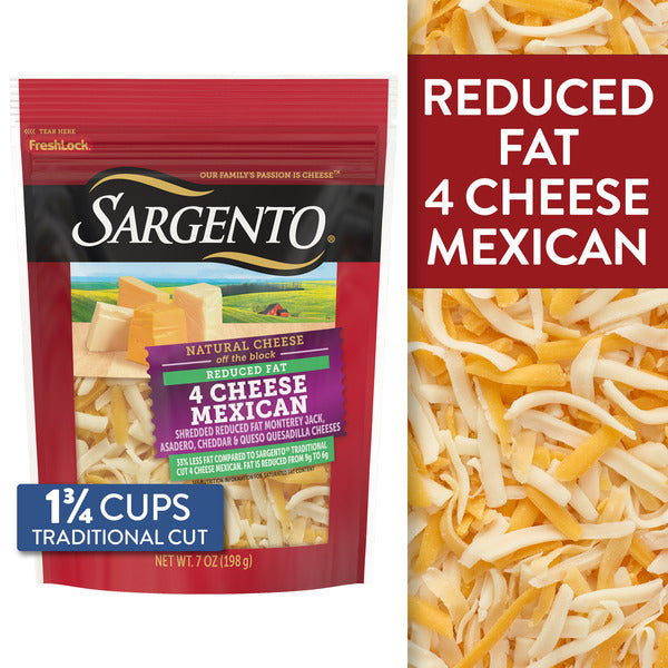 Sargento Reduced Fat Natural 4 Cheese Mexican Shredded Cheese, Traditional Cut