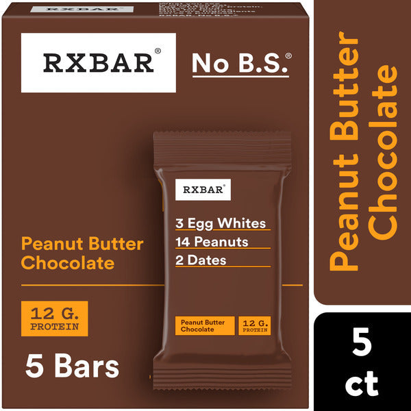 RXBAR Peanut Butter Chocolate Protein Bars, Protein Snack, 5 Count