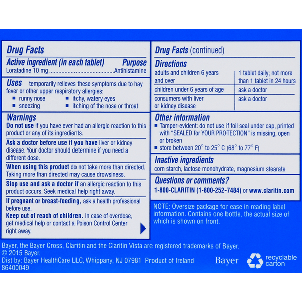Claritin Indoor & Outdoor Allergies, Non-Drowsy, 10 mg, Tablets