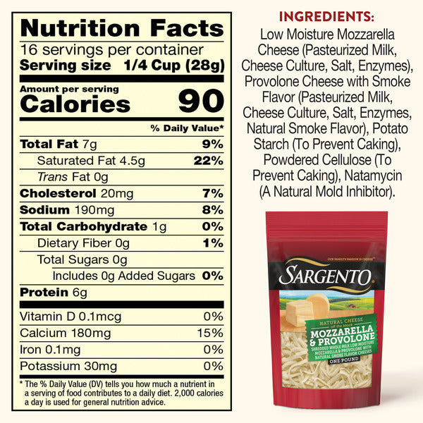 Sargento Natural Mozzarella & Provolone with Natural Smoke Flavor Shredded Cheese, Traditional Cut