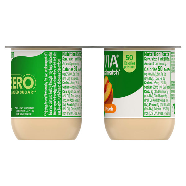 Activia ZERO 0g Added Sugar Peach Probiotic Yogurt, Delicious Nonfat Yogurt Cups to Help Support Gut Health, 4 oz, 4 Count
