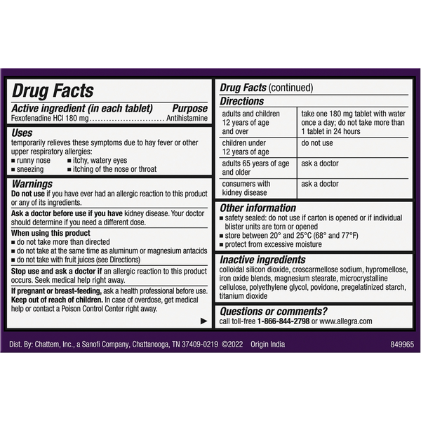 Allegra Allergy Relief, Indoor/Outdoor, 24 Hr, Non-Drowsy, Tablets
