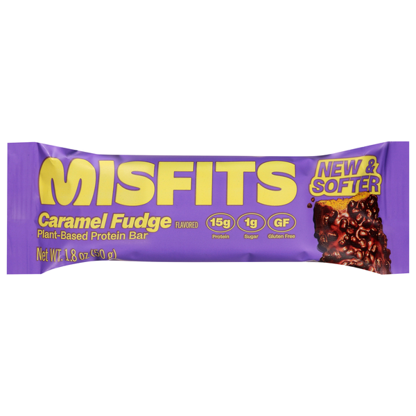 Misfits Plant Based Protein Bar, Vegan, High Protein, Caramel Fudge