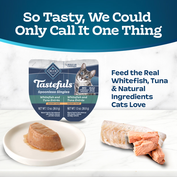 Blue Buffalo Tastefuls Spoonless Singles Wet Cat Food, Whitefish and Tuna, Twin Pack Cups