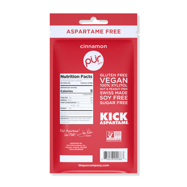PUR Gum Cinnamon, Aspartame Free, 100% Xylitol, Natural Flavored Gum