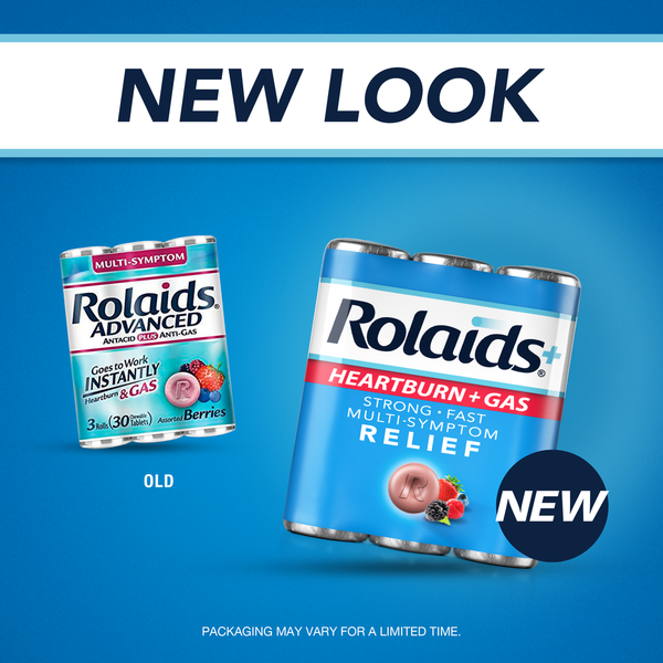 Rolaids Heartburn + Gas, 30 Chewable Tablets, Assorted Berry