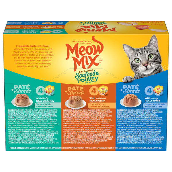 Meow Mix Pate & Shreds Seafood & Poultry Variety, Wet Cat Food