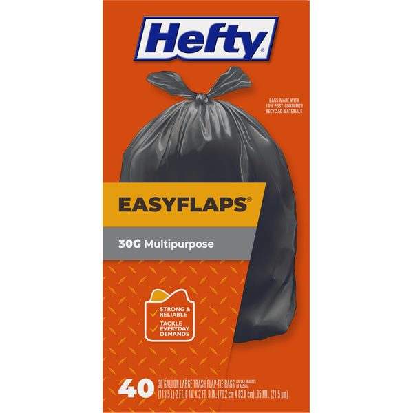 Hefty Trash Bags, Flap Tie, Multipurpose, Large