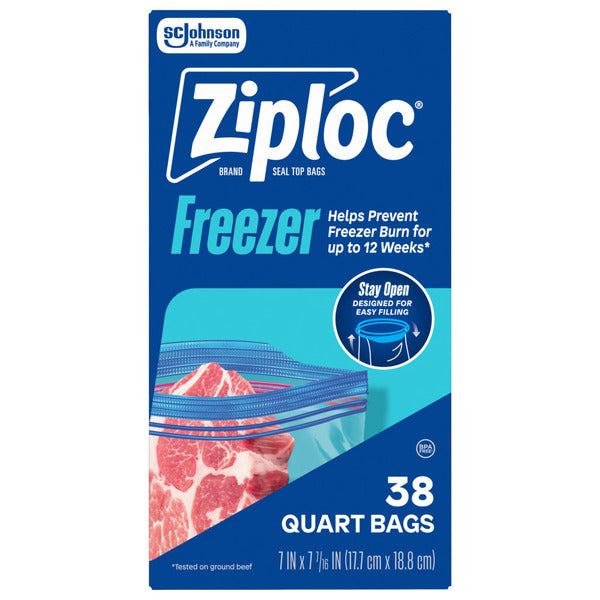 Ziploc Quart Freezer Storage Bags, Stay Open Design, Easy to Fill