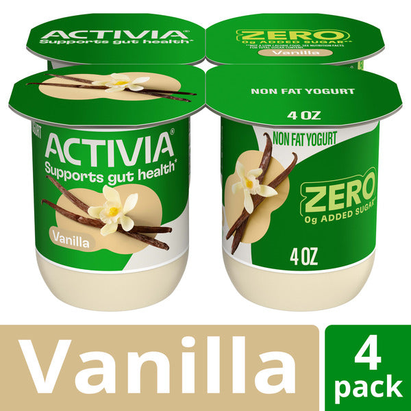 Activia ZERO 0g Added Sugar Vanilla Probiotic Yogurt, Delicious Nonfat Yogurt Cups to Help Support Gut Health, 4 oz, 4 Count