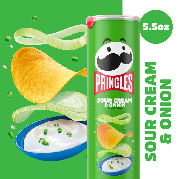 Pringles Sour Cream and Onion Potato Crisps Chips, Lunch Snacks, 5.5 oz