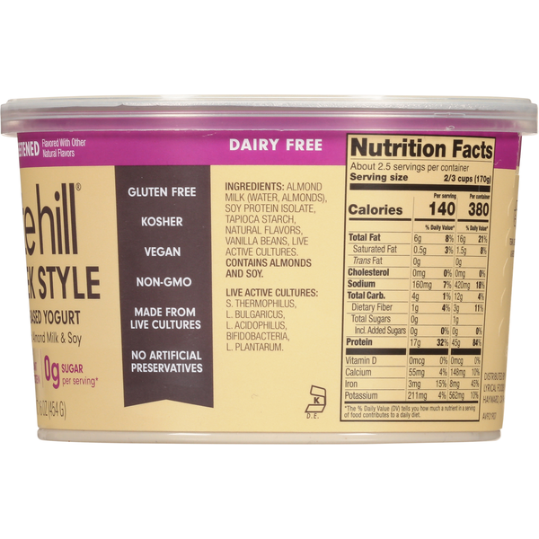 Kite Hill Yogurt, Plant-Based, Greek Style, Vanilla, Unsweetened