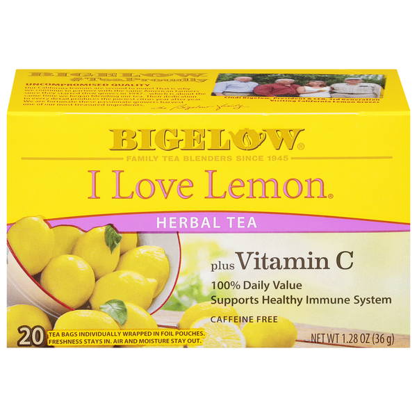 Bigelow Herbal Tea, Plus Vitamin C, I Love Lemon, Caffeine Free, Tea Bags