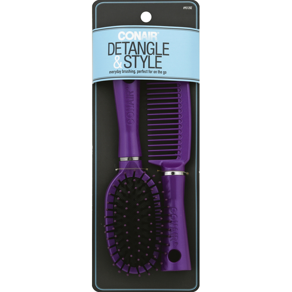 Conair Brush and Comb Set, Mid-Size Cushion, Detangle & Style