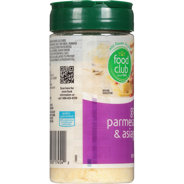 Food Club Cheese, Parmesan, Romano & Asiago, Grated
