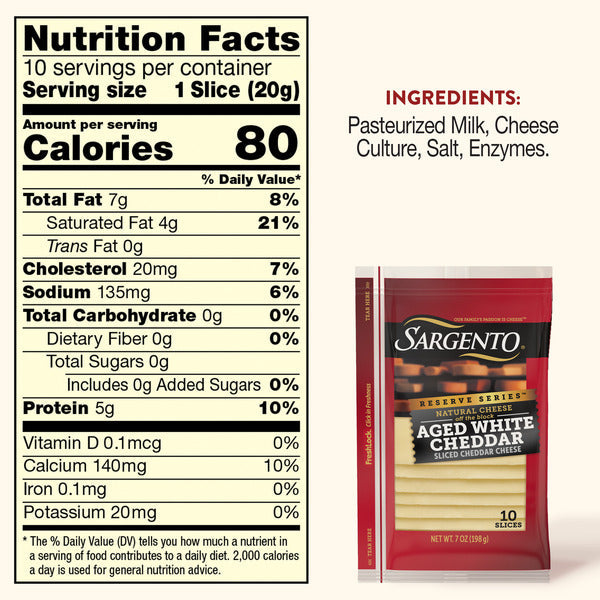 Sargento Reserve Series™ Natural Aged White Cheddar Sliced Cheese, 10 Slices