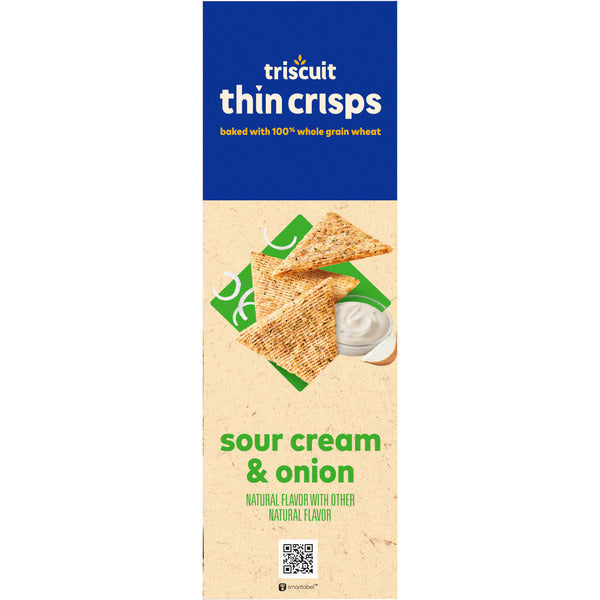 TRISCUIT Thin Crisps Sour Cream & Onion Whole Grain Wheat Crackers, Lunch Snacks 7 oz