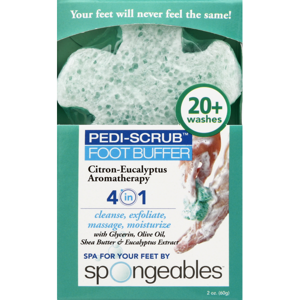 Spongeables Foot Buffer, Pedi-Scrub, 4-in-1, Citron-Eucalyptus Aromatherapy