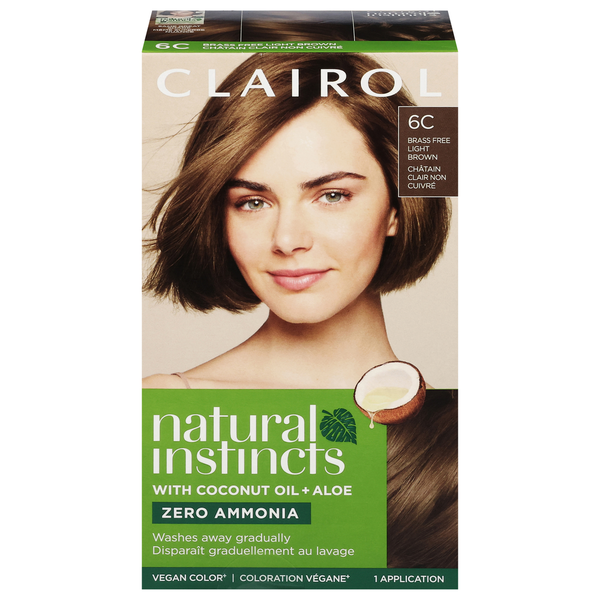 Clairol 6C Brass Free Light Brown Zero Ammonia Vegan Hair Color with Coconut Oil + Aloe DestGlow