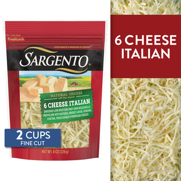 Sargento Natural 6 Cheese Italian Shredded Cheese, Fine Cut, 8 oz