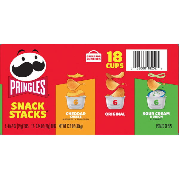 Pringles Potato Crisps, Cheddar Cheese, Original, Sour Cream & Onion, Snack Stacks