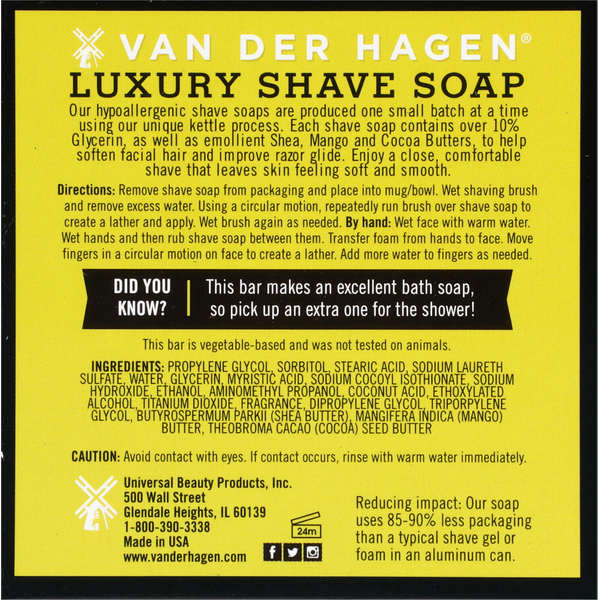 Van Der Hagen Shave Soap, Scented Luxury