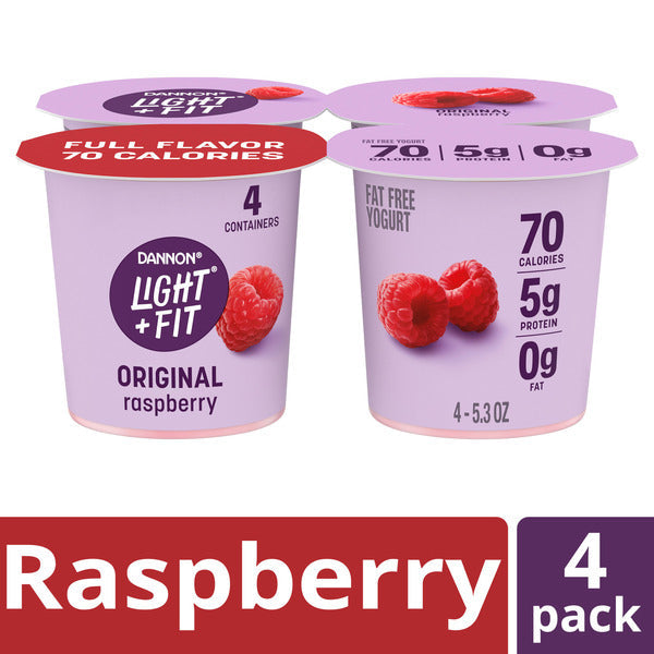 Dannon Light + Fit Original Raspberry Nonfat Yogurt Cups 4 ct, 5.3 oz Each