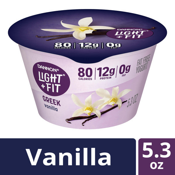 Dannon Light + Fit Dannon Light + Fit Vanilla Greek Fat Free Yogurt, Creamy and Delicious Gluten Free Yogurt, 5.3 oz Cup DestGlow