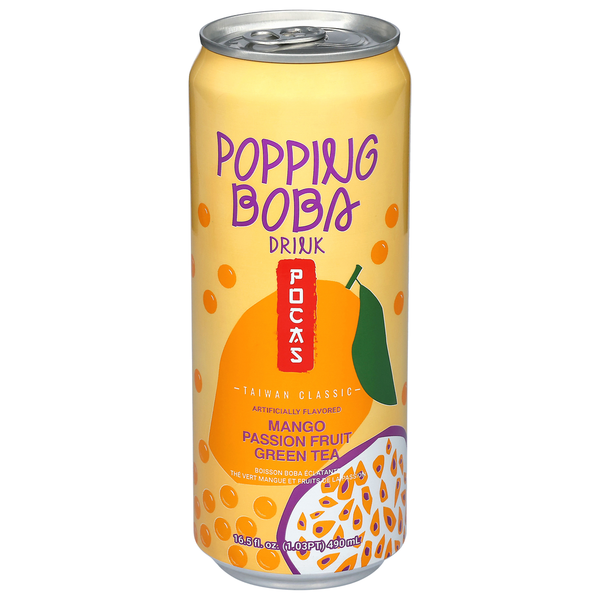 Pocas Mango Passion Fruit Green Tea Popping Boba Drink