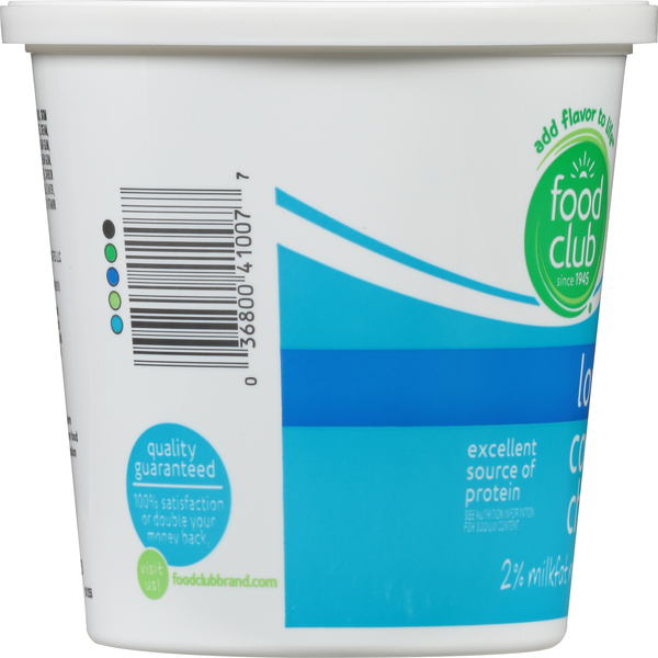 Food Club Cottage Cheese, Small Curd, 2% Milkfat Minimum, Low Fat