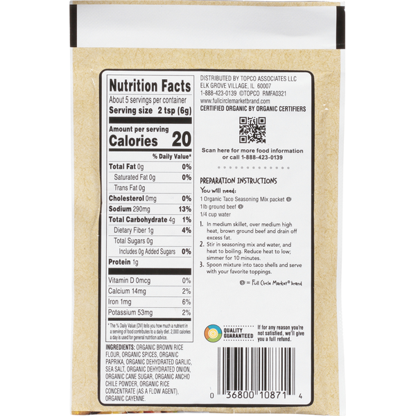Full Circle Seasoning Mix, Taco, Mild