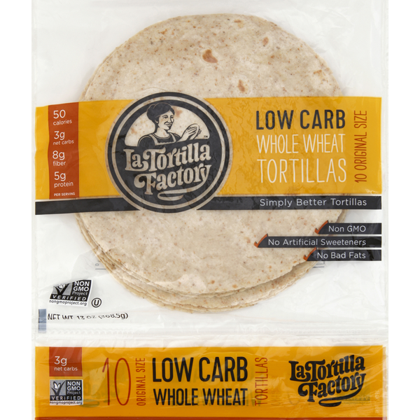 La Tortilla Factory Tortillas, Low Carb, Whole Wheat, Original Size