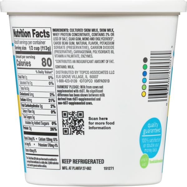 Food Club Cottage Cheese, Fat Free, Small Curd